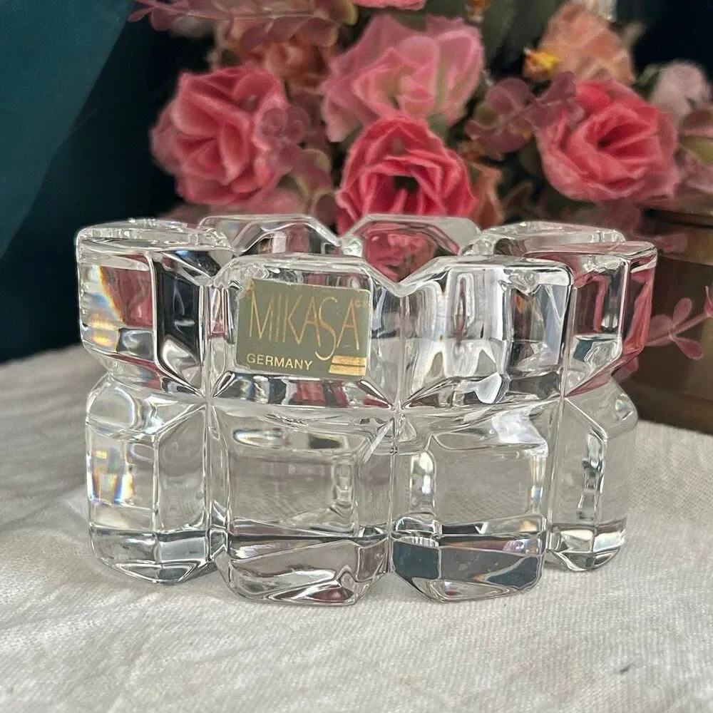 Vintage Mikasa Reflections Germany Crystal Oval Votive Candle Holder